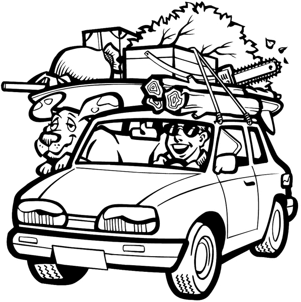 Man and dog in car for vacation vinyl sticker. Customize on line.  Autos Cars and Car Repair 060-0367 